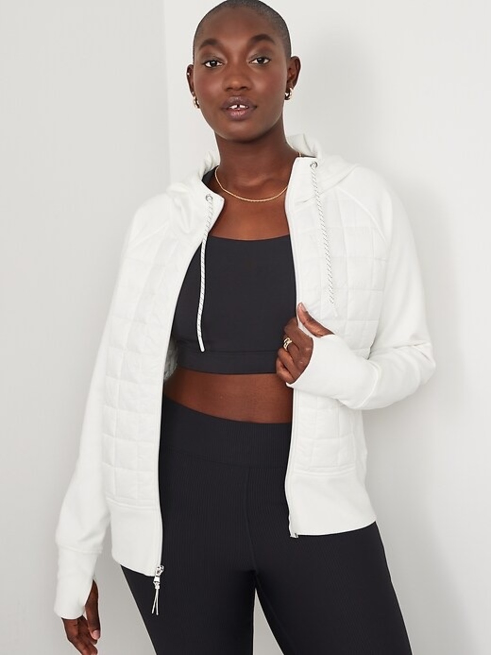 Old Navy Active White Dynamic Fleece 
Hybrid Zip Up Jacket